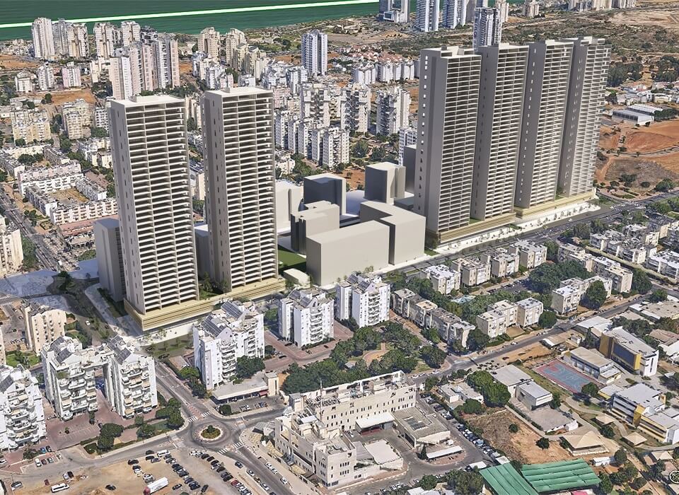 בניינים גבוהים מוקפים במלא בניינים קטנים